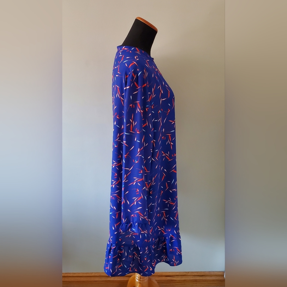 Banana Republic Women's XL Royal Blue Patterned & Ruffle Tunic Summer Dress - Picture 6 of 10